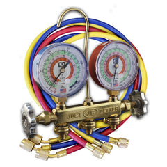 JB Industries 22246 Patriot 2-Valve Brass R22/R404A/R410A Refrigerant Manifold with 3-1/8 in Gauges and CCLS 60 in Hose Set