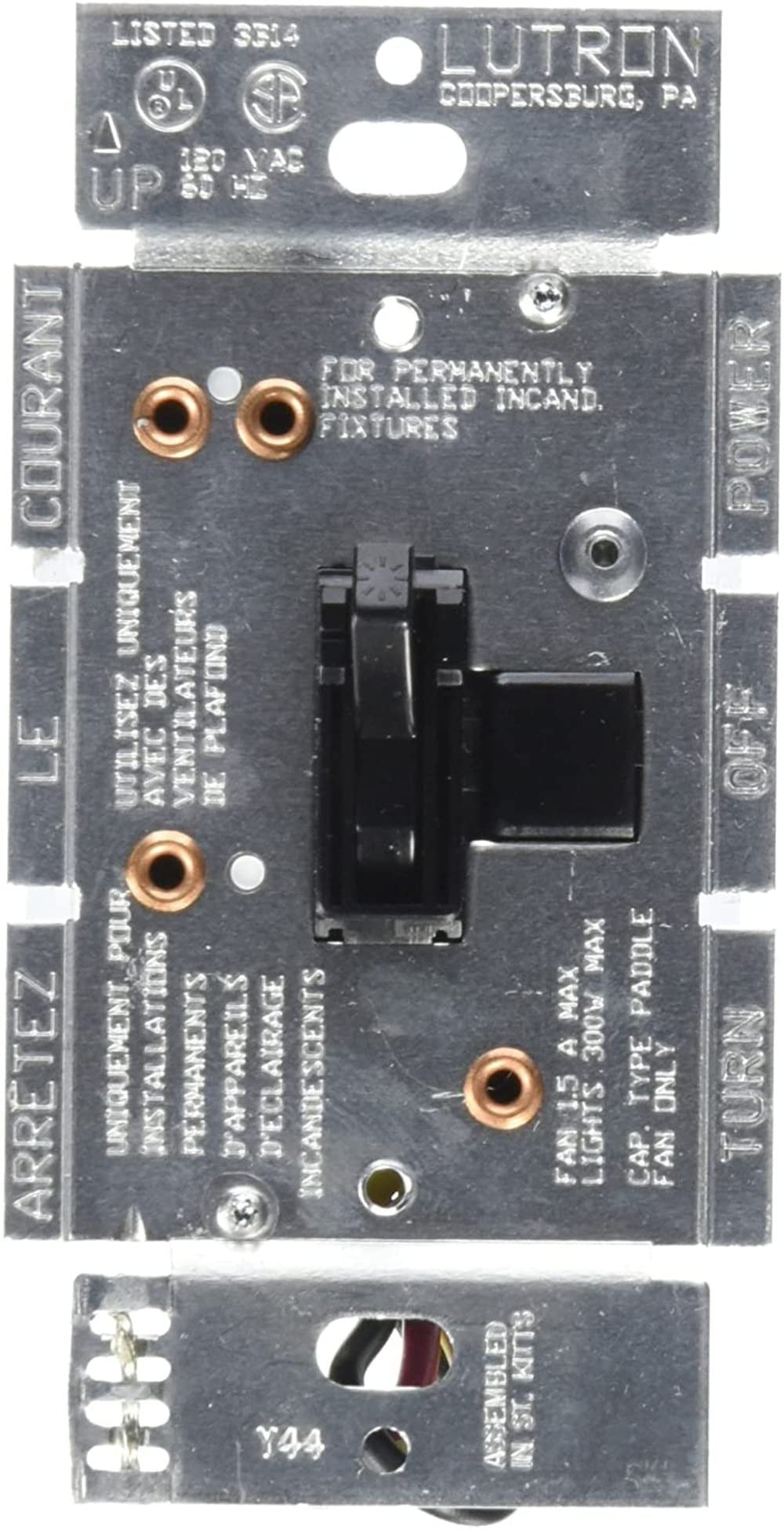 LUTRON Lutron AYFSQ-F-BL 3-speed Fan Control Single-pole 3-way Black