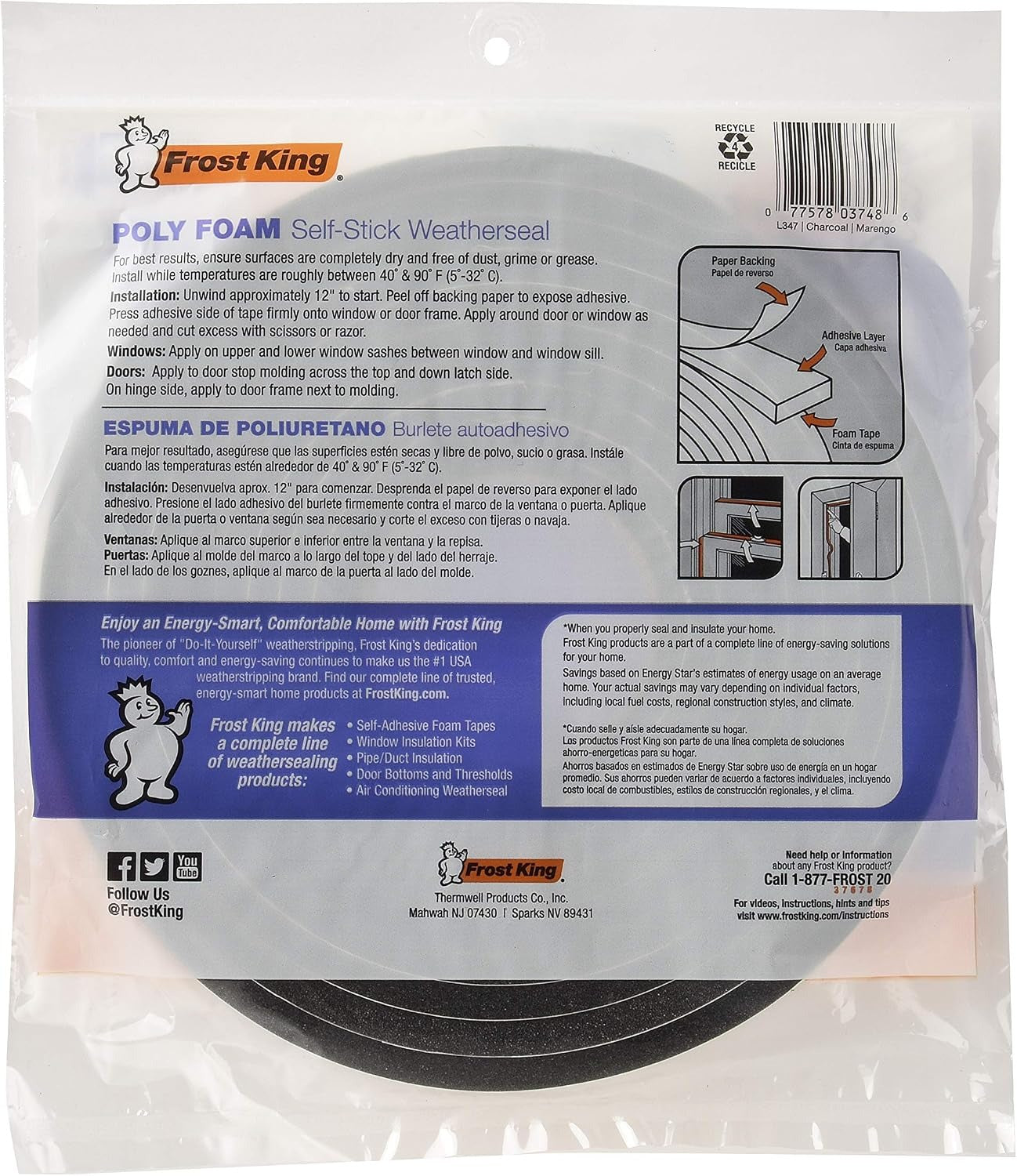 FROST KING Frost King L347 Self-Adhesive Open Cell Tape 17 ft (3/8 in W x 1/4 in T)