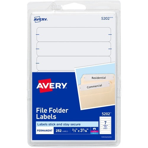 AVERY Avery AVE05202 Filing Labels 11/16x3-7/16 in White 252 Pack