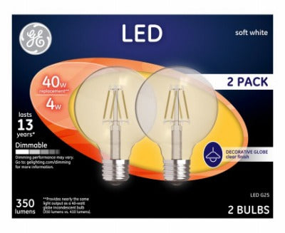 GE G E Lighting 23192 G25 Led Globe Bulb 4W 2700K 2 Pack