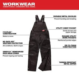 Milwaukee 261B-XLR Zip-to-Thigh Bib Overall Power Size X-Large Regular