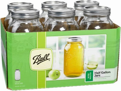 BALL Ball 68100 Wide Mouth Half Gallon Mason Jar 6 Pack