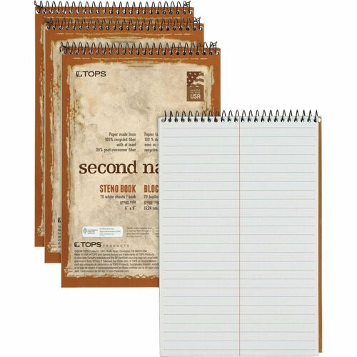 TOPS Tops TOP74690 Wirebound Steno Book 6x9 Gregg Ruled 4-pack