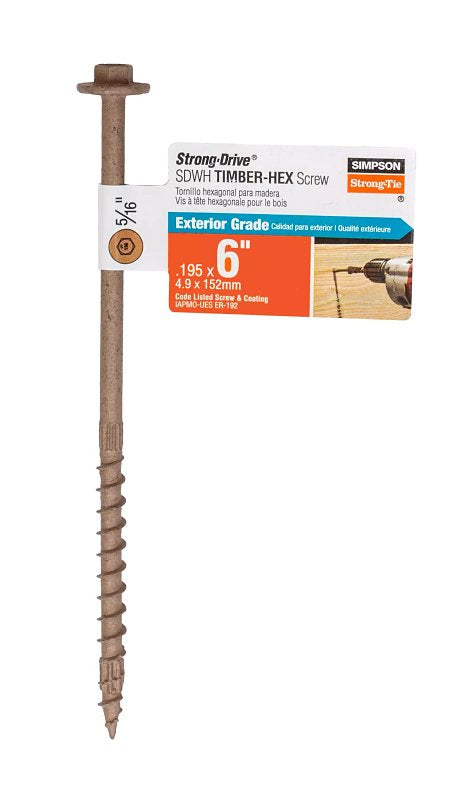 SIMPSON STRONG-TIE Simpson Strong-Tie SDWH19600DB-RP1 Strong-Drive SDWH Timber-Hex Screw 6 in L (1 Pack) Replacement BITHEXR516-R1
