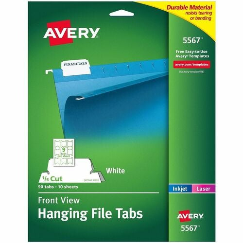 AVERY Avery AVE5567 Hanging File Tabs 1/5-cut White 90 Pack