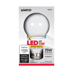 SATCO S29810 11W A19 LED Bulb Medium E-26 Base 2700 Kelvin 220 Degree Dimmable 120V