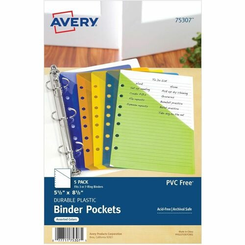 AVERY Avery AVE75307 Mini Binder Pockets Assorted 5-pack