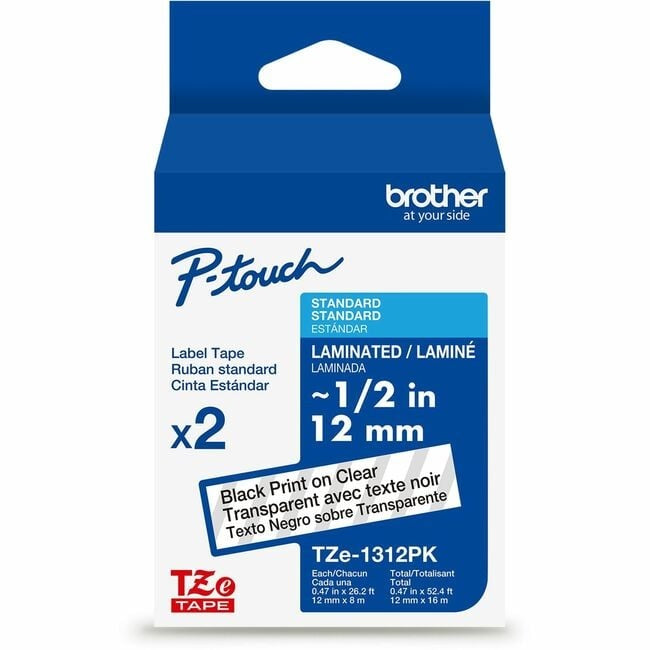 BROTHER Brother BRTTZE1312PKG Genuine P-touch TZe Laminated Label Tape 12mm x 8m (2/Pack)
