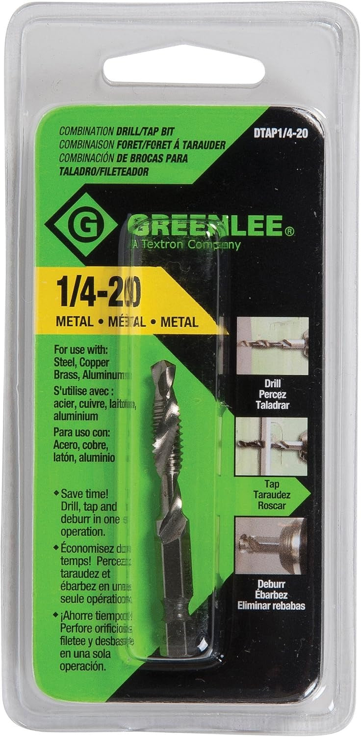 GREENLEE Greenlee DTAP1/4-20 Combination Drill Tap and Deburr Bit Quick-Change Hex 1/4-20 NC