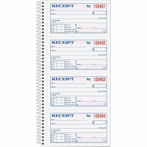 TOPS Tops TOP4161 Wirebound Money Receipt Book 200 Sets