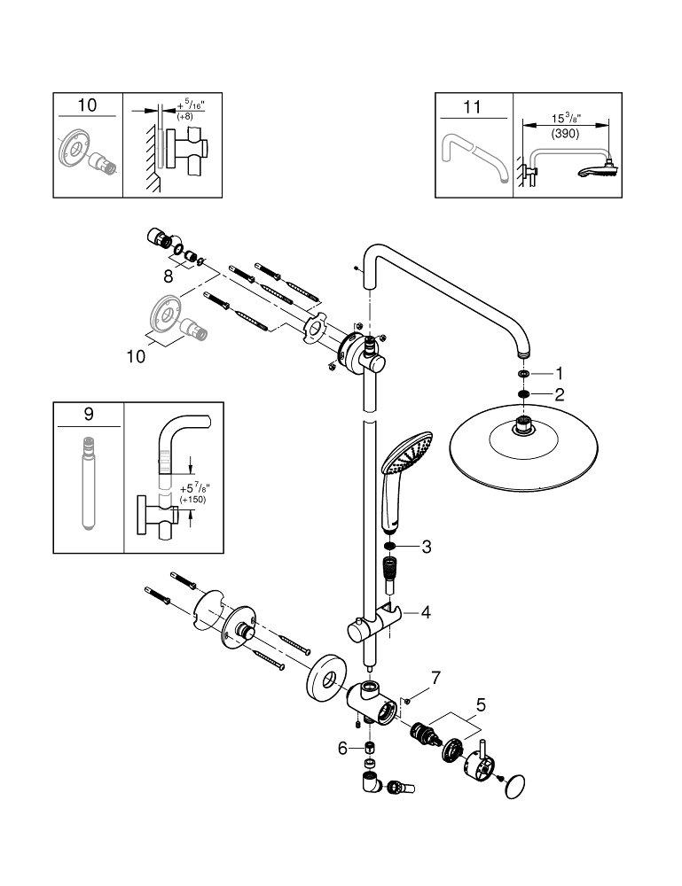 GROHE 27867EN1 Retro-Fit Single Handle Multi Function Shower System in Brushed Nickel