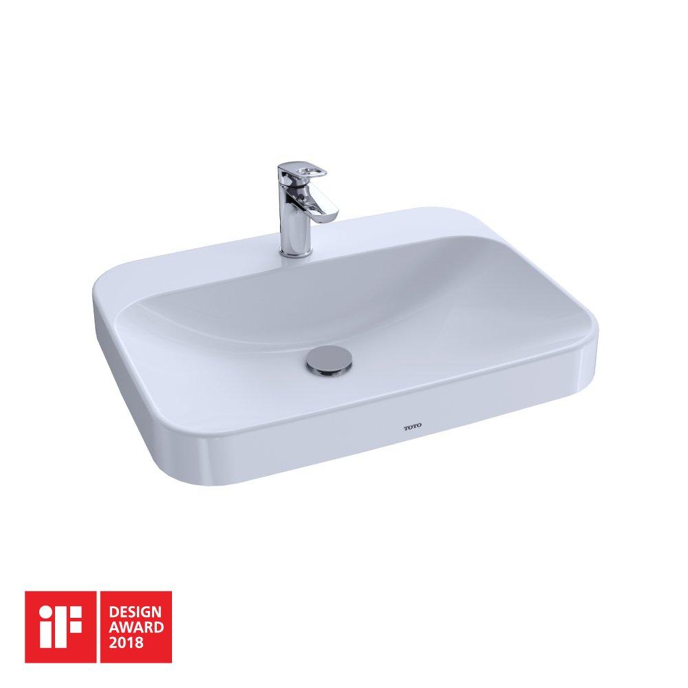 TOTO LT416G#01 Arvina Rectangular 23 Vessel Bathroom Sink with CEFIONTECT for Single Hole Faucets, Cotton White