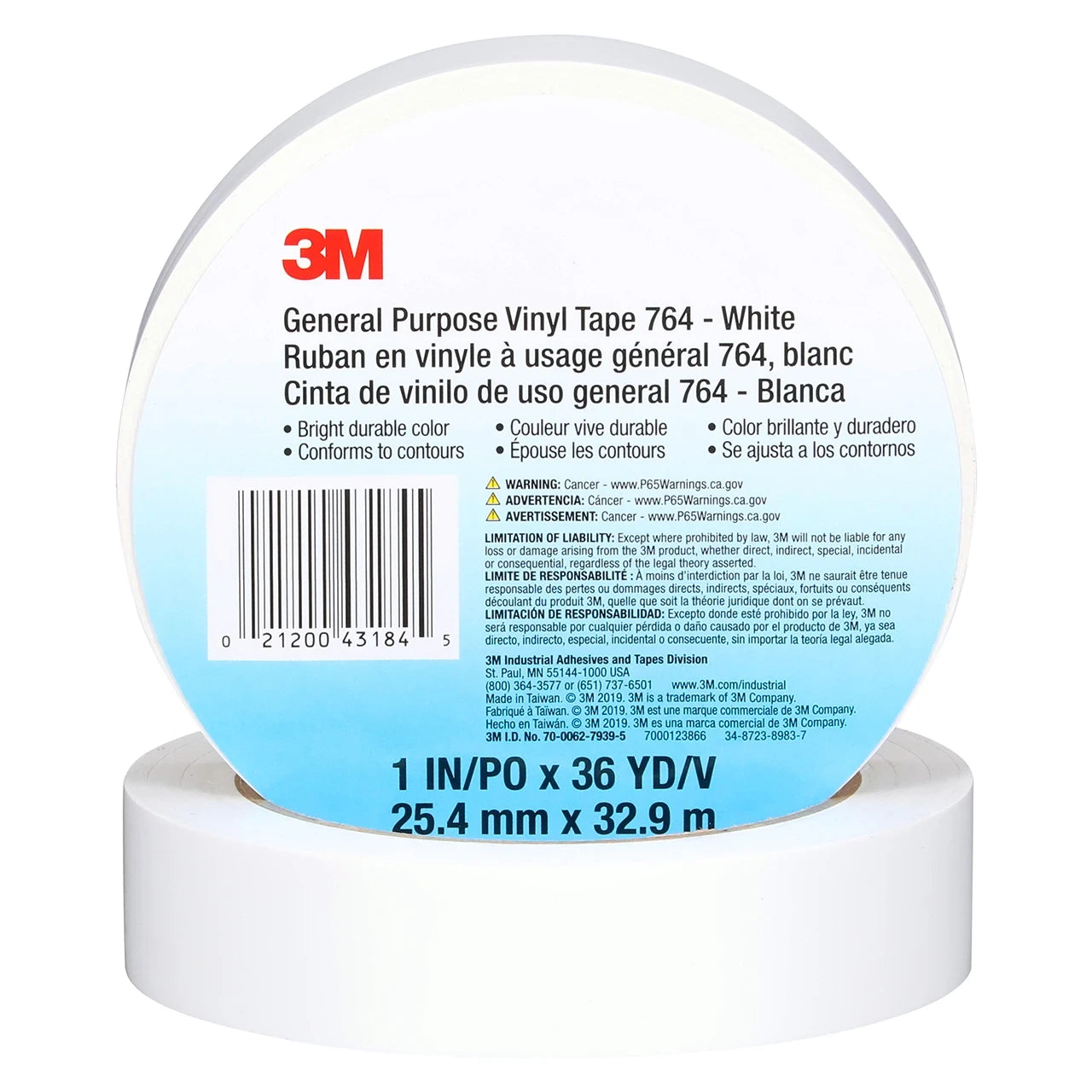 3M 3M 7000123866 General Purpose Vinyl Tape 764 (1 in x 36 yd, 5 mil, 36 Roll/Case)