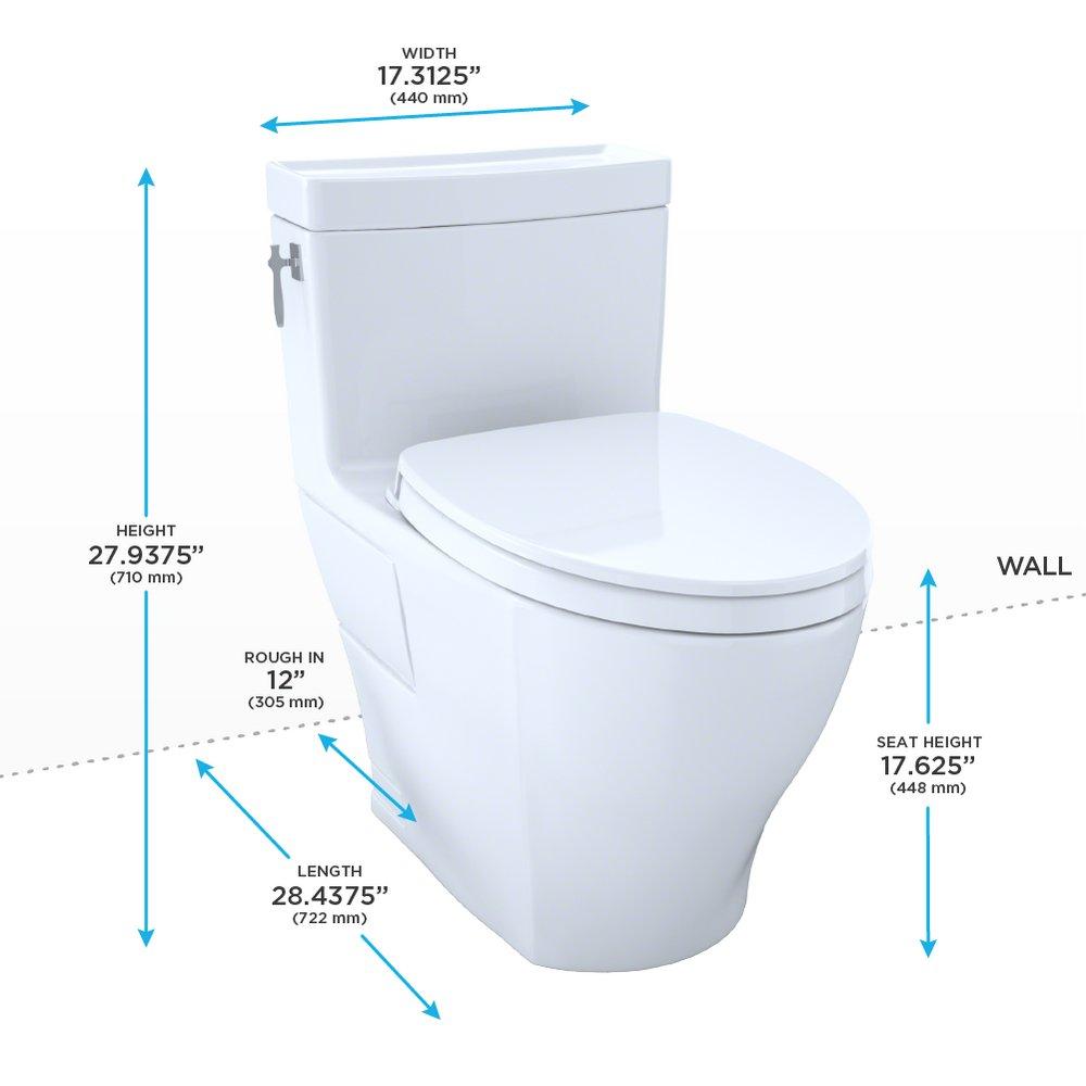 TOTO MS626124CEFG#11 Aimes WASHLET+ One-Piece Elongated 1.28 GPF Universal Height Skirted Toilet with CEFIONTECT, Colonial White