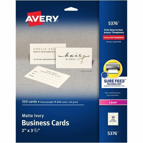 AVERY Avery AVE5376 Business Cards Ivory Laser 250 Pack