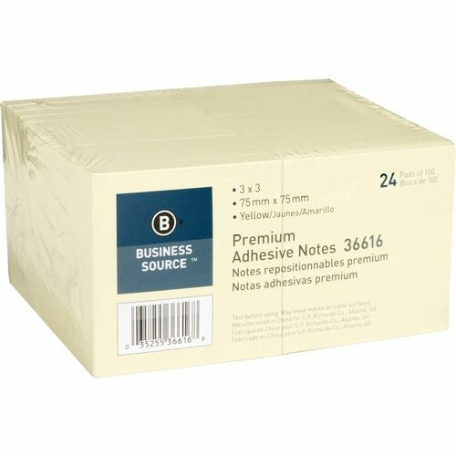 BUSINESS SOURCE Business Source BSN36616 Adhesive Notes 3x3 Yellow 24 Pack