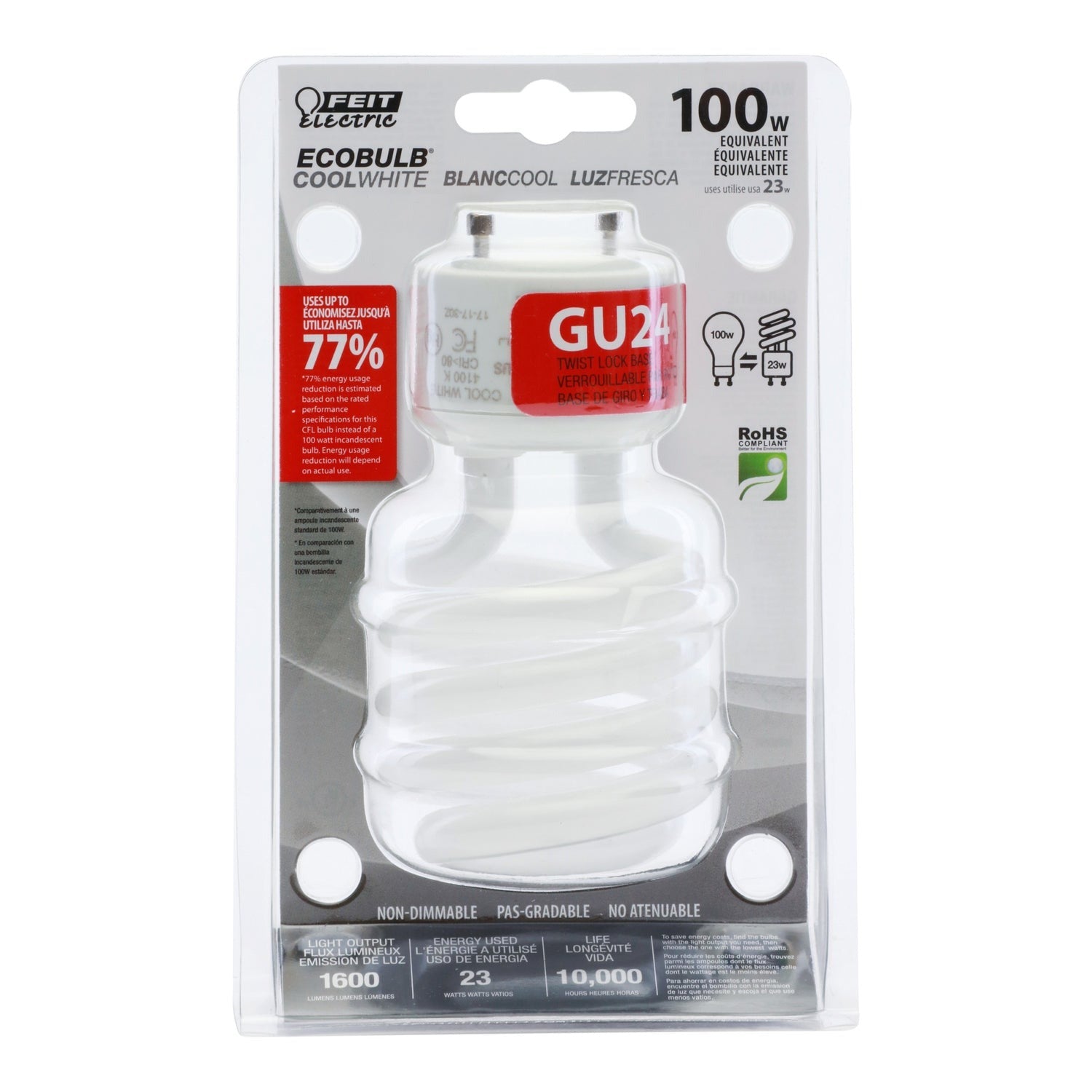 FEIT ELECTRIC Feit Electric BPESL23TM/GU24/41K T3 spiral non-dimmable GU24 base CFL light bulb 23W (1 pack)