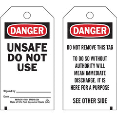 Brady 76221 Lockout Tags Danger: Unsafe Do Not Use Economy Polyester