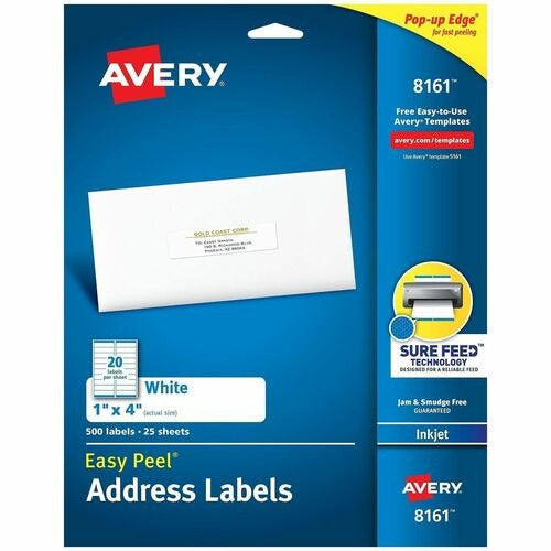AVERY Avery AVE8161 Inkjet Mailing Labels 1x4 in White 500 Pack