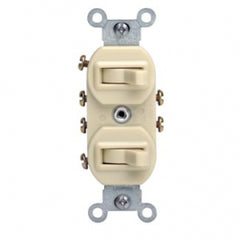 Leviton 5243-I 15 Amp, 120/277 Volt, Duplex Style Two 3-Way Combination Switch, Commercial Grade, Ivory