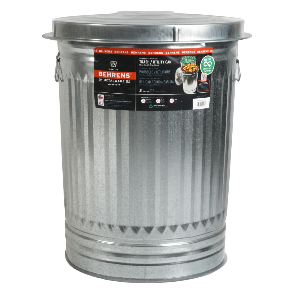 BEHRENS Behrens 1270 Galvanized Steel Trash Can 31 Gallon