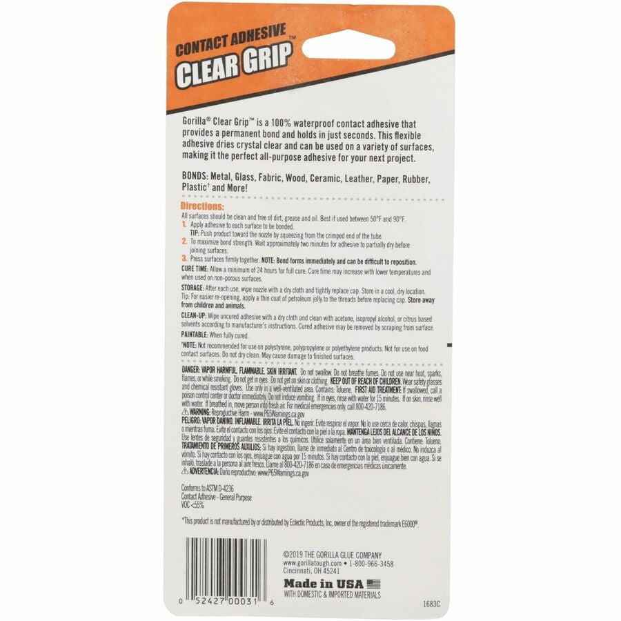 GORILLA Gorilla GOR8040001 Clear Grip Contact Adhesive (3 fl oz, 1 Each)