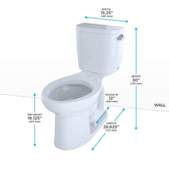 TOTO CST244EFR#01 Entrada Two-Piece Elongated 1.28 GPF Universal Height Toilet with Right-Hand Trip Lever Cotton White