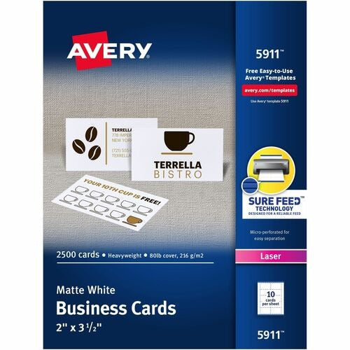 AVERY Avery AVE5911 Laser Business Cards White 2500 Per Box