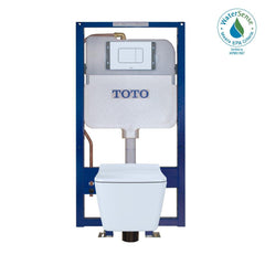 Toto CWT449249CMFG#WH SP Wall-Hung Square-Shape Toilet and DuoFit In-Wall 1.28 and 0.9 GPF Dual-Flush Tank System With Copper Supply