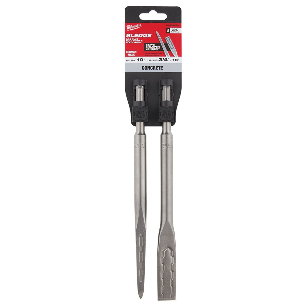 MILWAUKEE MILWAUKEE 48-62-6080 SDS PLUS SLEDGE Bull Point and Flat Chisel 2 Pack