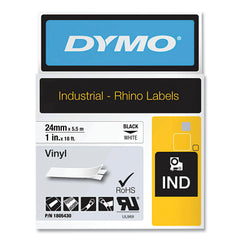 DYMO 1805430 Rhino White Vinyl Tape, 24mm, Black Text