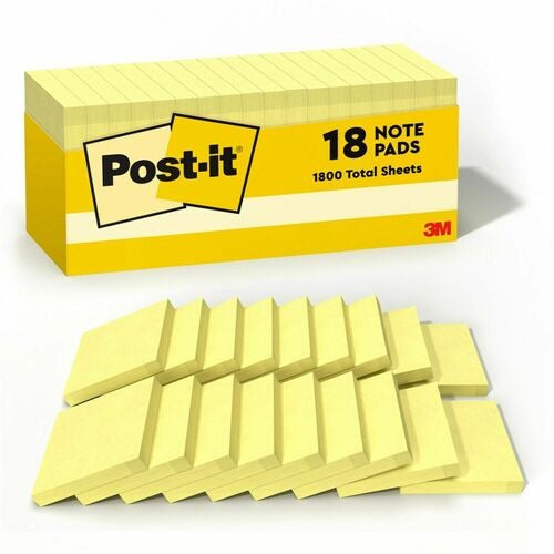 3M 3M MMM65418CP Self-stick Notes 3x3 in Canary Yellow 18 Pack