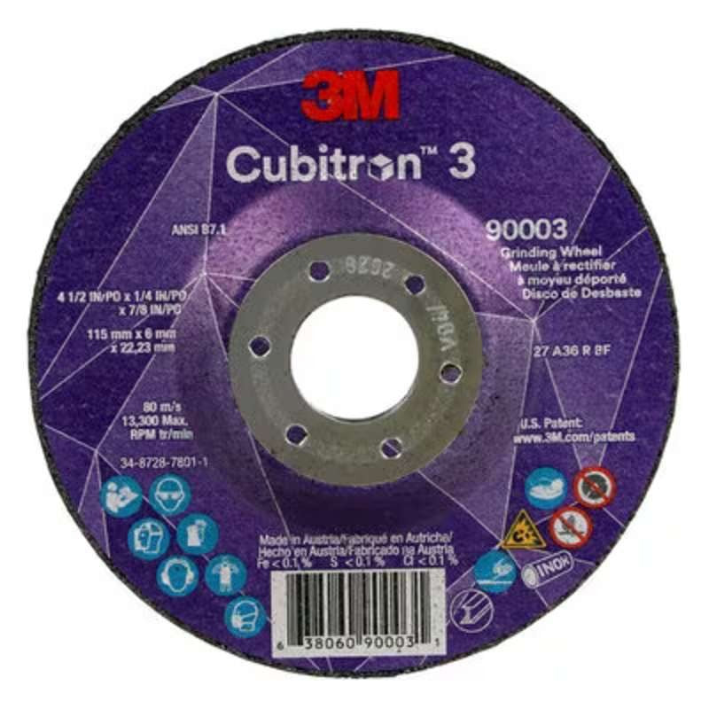 3M 3M 7100303966 Cubitron 3 36+ Grit Ceramic Type 27 Depressed Center Grinding Wheel 4-1/2 x 1/4 x 7/8 (10/Pack) 3MA638060-90003