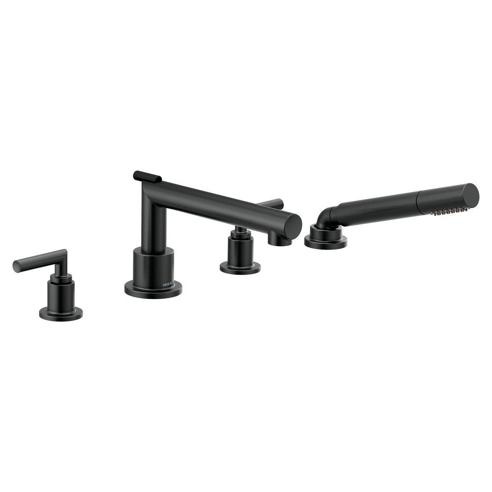 Moen TS93004BL Arris Two Handle Roman Tub Faucet with Handshower in Matte Black (Trim Only)