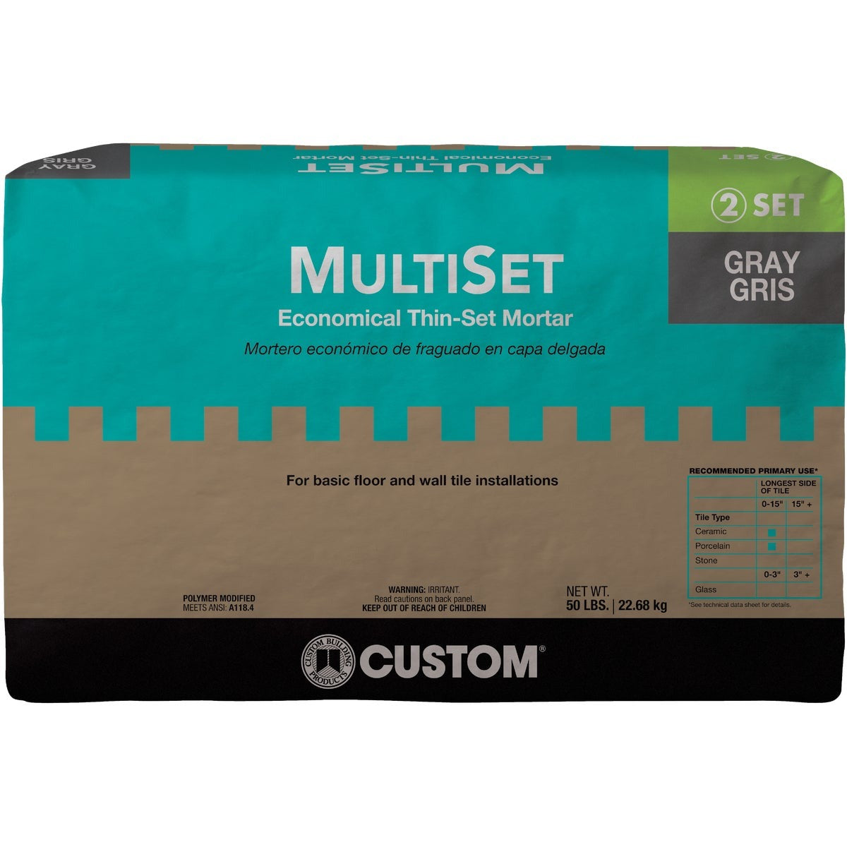 CUSTOM BUILDING PRODUCTS Multiset MSMG50 Polymer Modified Thin-set Mortar 50 Lb