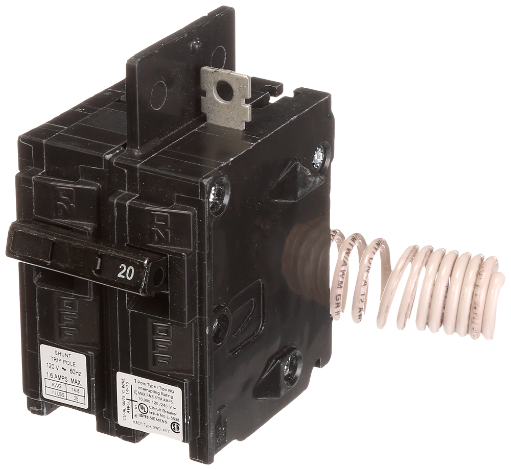 Siemens BQ1B02000S01 1-Pole 20 Amp 120 Volt 10 K Circuit Breaker with 120 Volt Shunt Trip