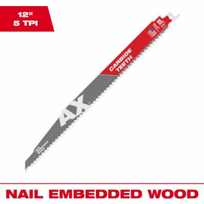 MILWAUKEE Milwaukee 48-00-5227 Carbide Ax Sawzall Blade 12in 5TPI 5-pack