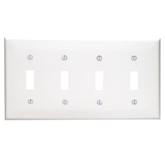 Leviton 80712-W 4-Gang Toggle Device Switch Wallplate Standard Size Thermoplastic Nylon White