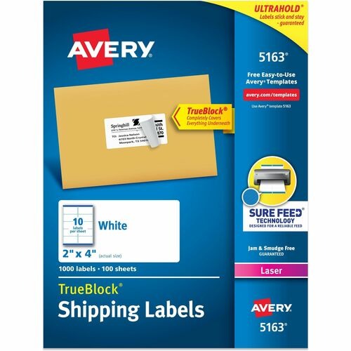 AVERY Avery AVE5163 White Laser Mailing Labels 2x4 in Box 1000