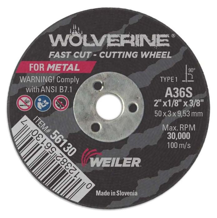WEILER Weiler 56130 Wolverine Flat Type 1 Cutting Wheel 2 in 36 Grit