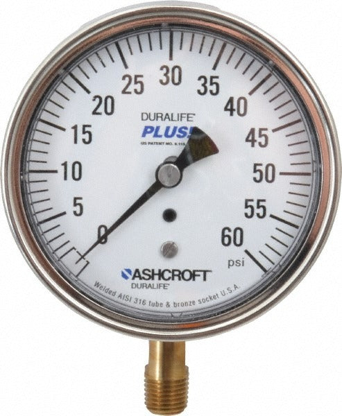 ASHCROFT Ashcroft 94597XLL Pressure Gauge 3.5 in 0-60 Psi Lower Mount