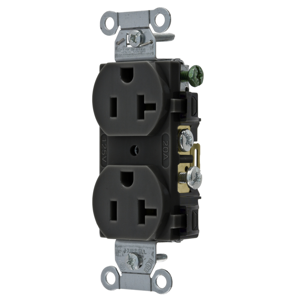 Hubbell CR20BLK 20 Amp 125 Volt 2-Pole 3-Wire NEMA 5-20R Black Straight Blade Duplex Receptacle