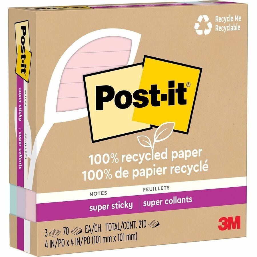 3M 3M MMM675R3SSNRP Post-it Super Sticky Adhesive Note 4 x 4 (3 Pack) MMM675R3SSNRP