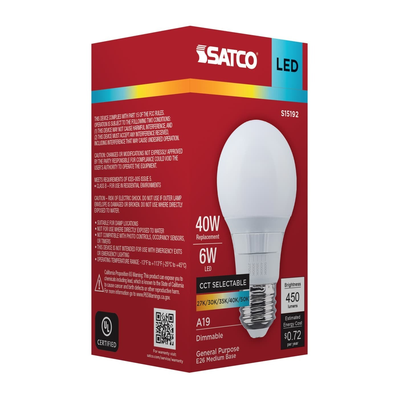 SATCO Satco S15192 A19 LED 6W (E26 / 220Â°)