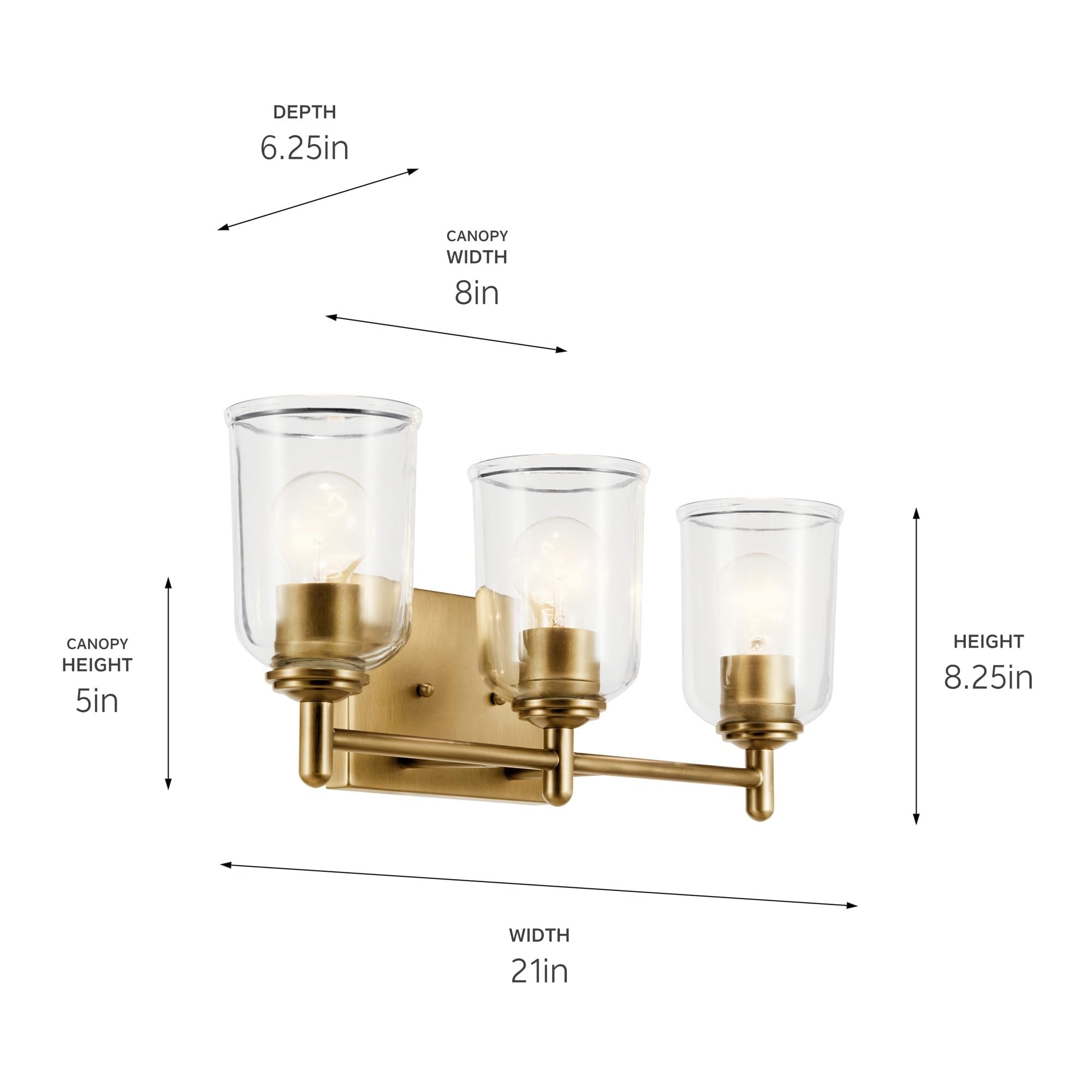 KICHLER Kichler 45574NBRCLR 3-light Vanity Light Natural Brass