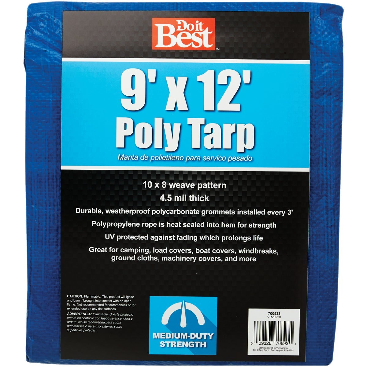 BSC PREFERRED Bsc Preferred 700533 Blue Medium Duty Tarp 9x12 Ft