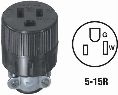 LEVITON Leviton 001-00617-000 Cord Connector 15A 125V Black 10 Pack
