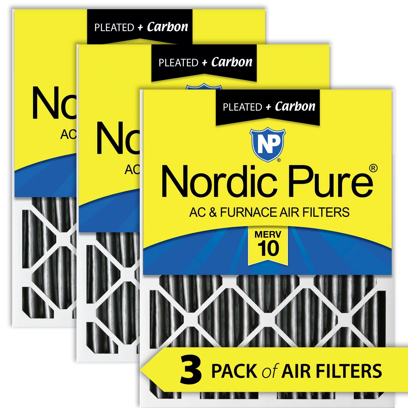 NORDIC PURE Nordic Pure 12x20x2PM10C-3 Merv 10 Carbon Air Filter 3 Pack