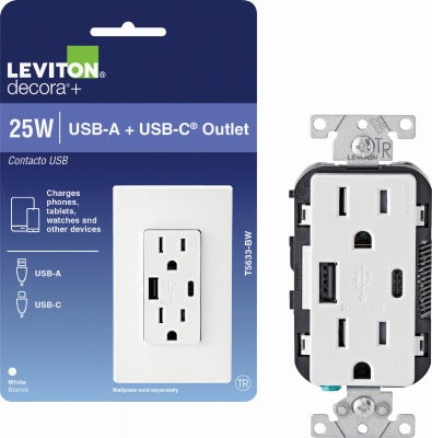 LEVITON Leviton Mfg Co RN2-T5633-0BW Duplex Outlet Usb 25W 3 Pack